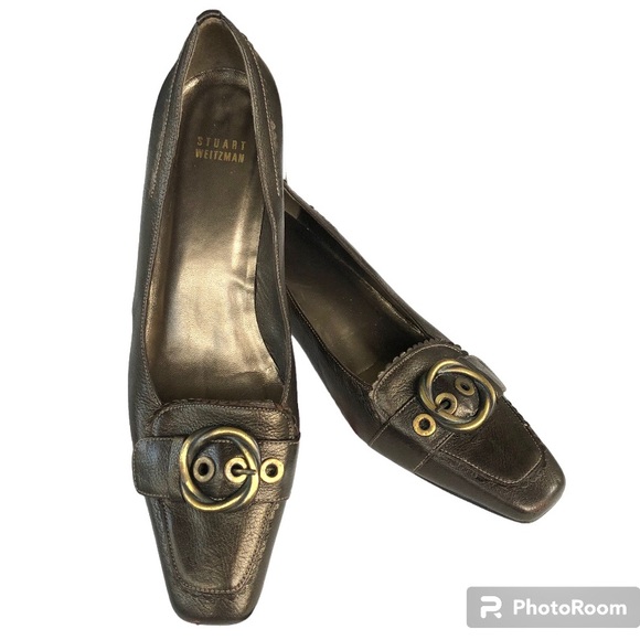 Stuart Weitzman Metallic Leather Buckle Detail Brown Shoes Heels Women’s - Picture 1 of 13